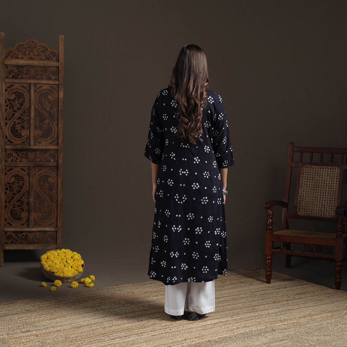 Bandhani Tie-Dye Cotton A-Line Long Kurta for Women 21