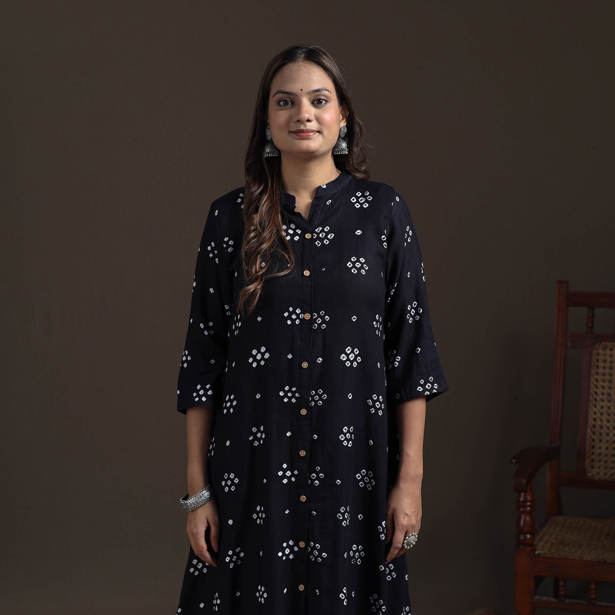 Bandhani Tie-Dye Cotton A-Line Long Kurta for Women 21
