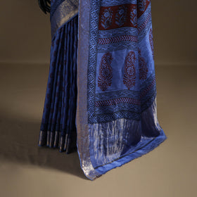 Bagh Hand Block Print Natural Dyed Dola Silk Zari Border Saree 05
