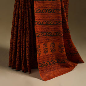 Maroon - Gamthi Hand Block Print Pure Mul Cotton Saree with Blouse Piece 22