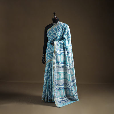 Bagh Hand Block Print Natural Dyed Maheshwari Silk Zari Border Saree 06