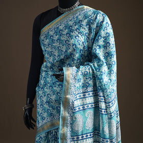 Bagh Hand Block Print Natural Dyed Maheshwari Silk Zari Border Saree 06