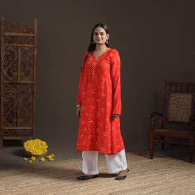 Bandhani Tie-Dye Cotton A-Line Long Kurta for Women 01