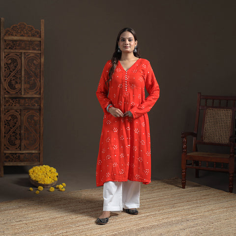 Bandhani Tie-Dye Cotton A-Line Long Kurta for Women 01