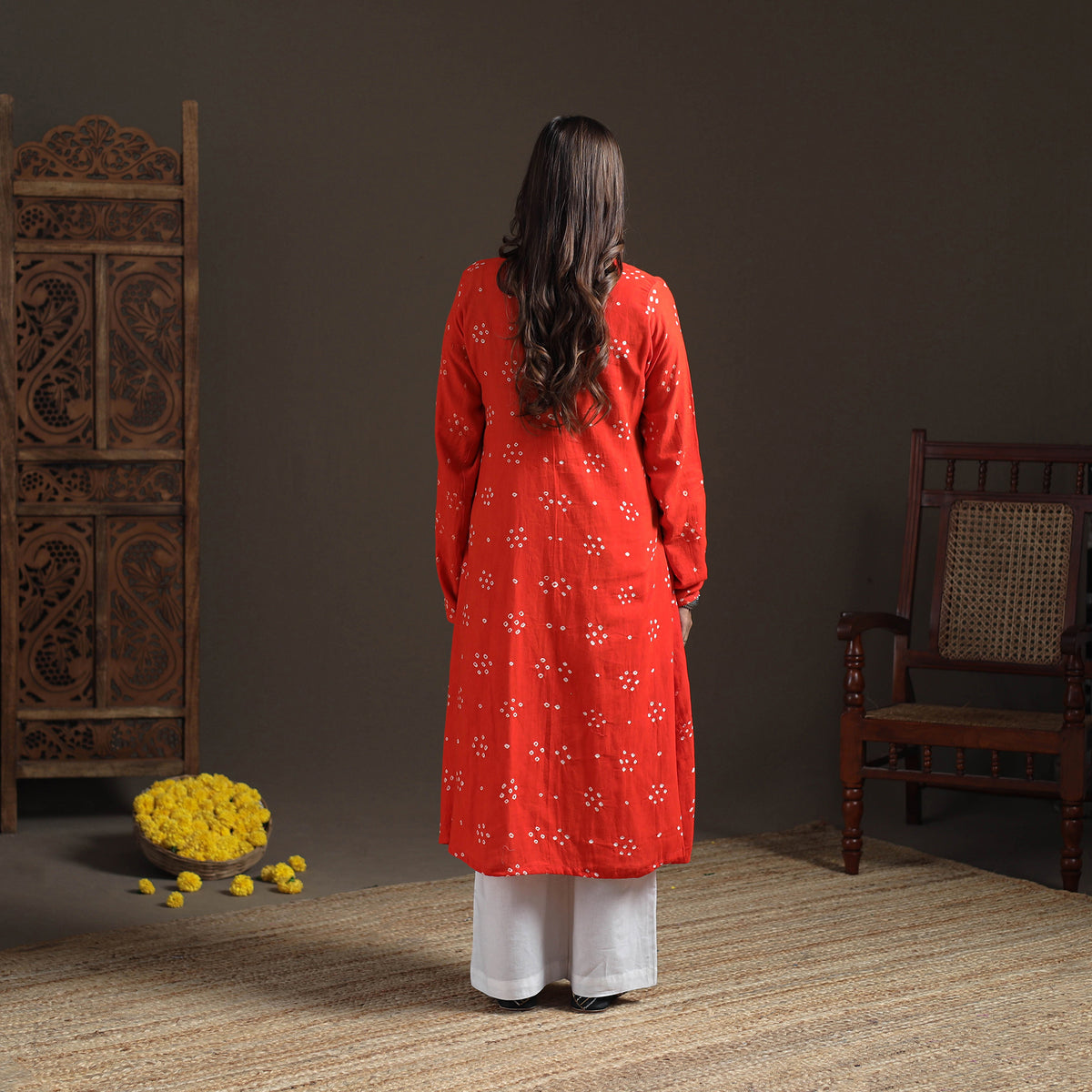 Bandhani Tie-Dye Cotton A-Line Long Kurta for Women 01