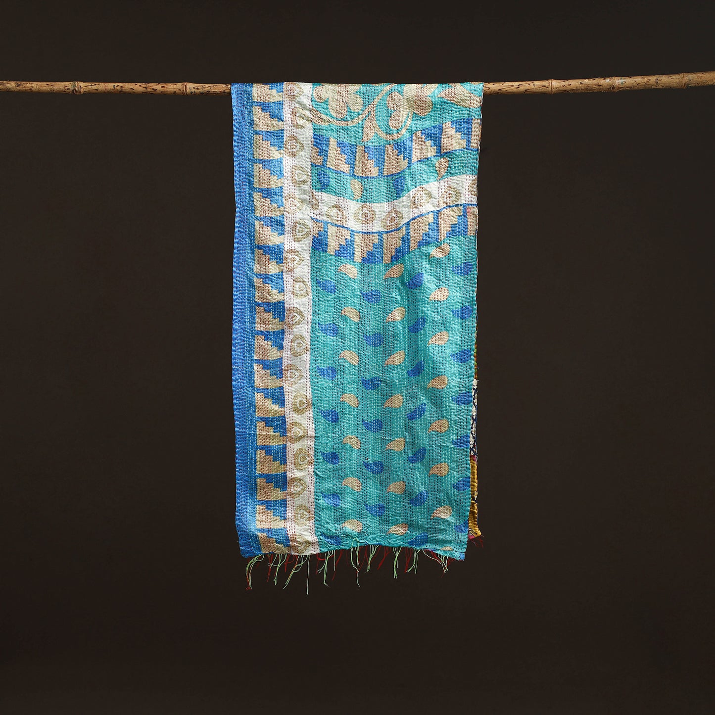 Patchwork Reversible Silk Bengal Hand Kantha Stitch Stole 70