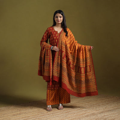 Natural Dyed Hand Block Bagh Print Cotton Suit Set with Dupatta for Women 01