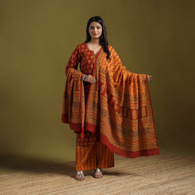 Natural Dyed Hand Block Bagh Print Cotton Suit Set with Dupatta for Women 01