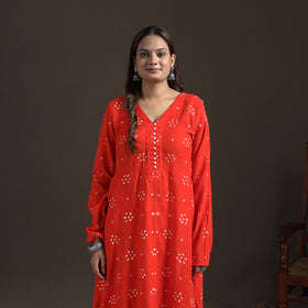 Bandhani Tie-Dye Cotton A-Line Long Kurta for Women 01
