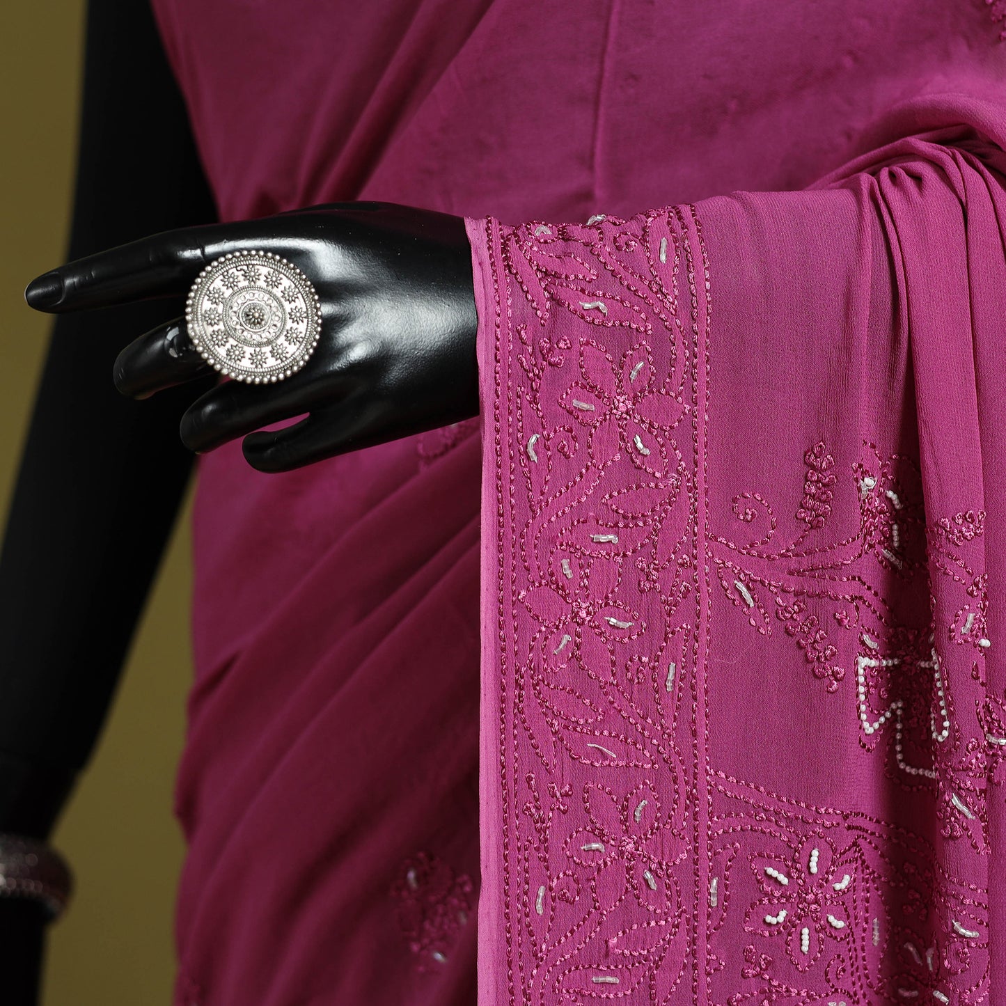 Pink - mukaish hand embroidered georgette heavy beadwork