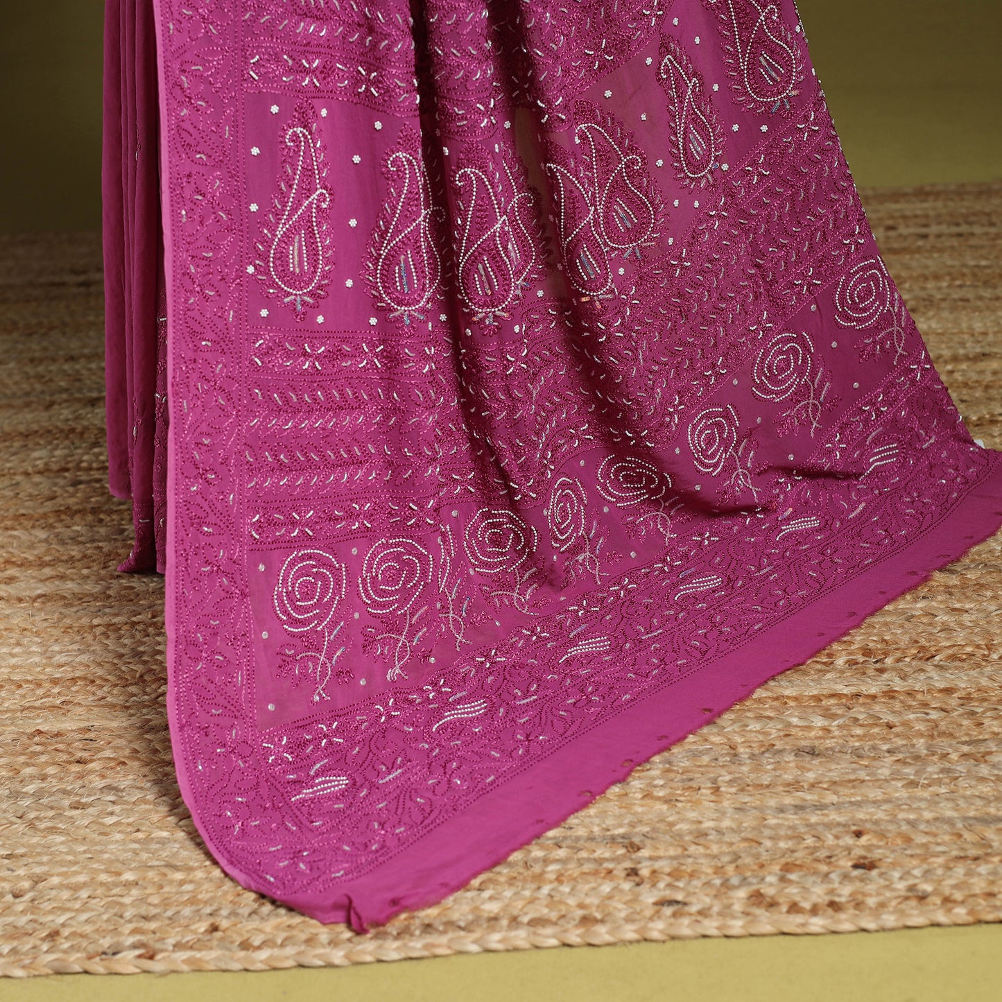 Pink - mukaish hand embroidered georgette heavy beadwork