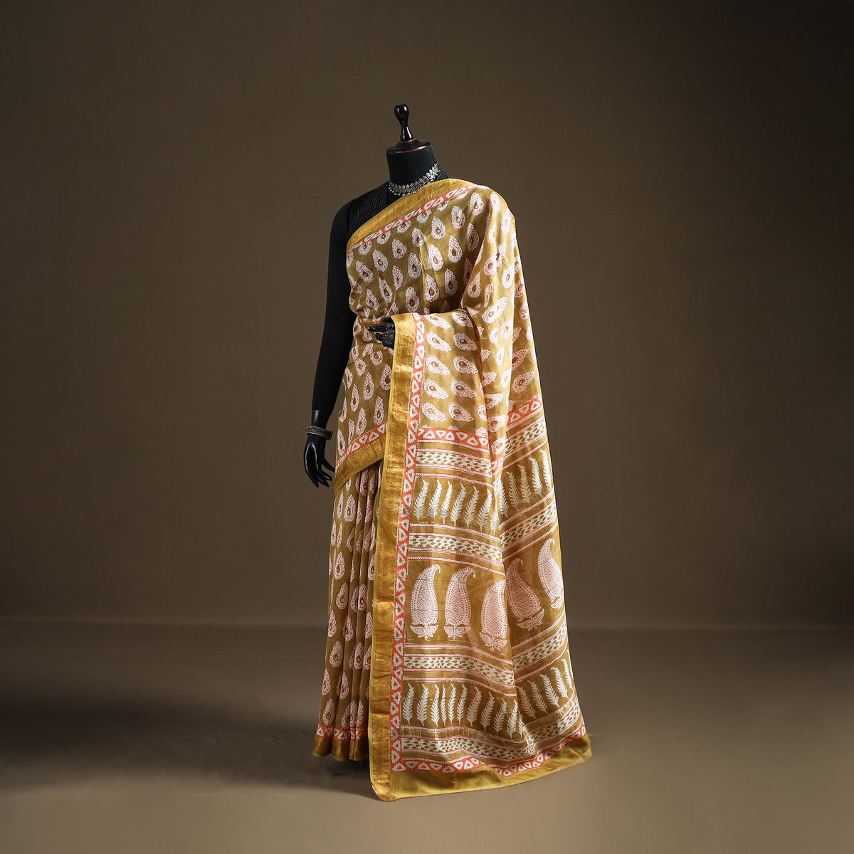 Bagh Hand Block Print Natural Dyed Maheshwari Silk Zari Border Saree 08