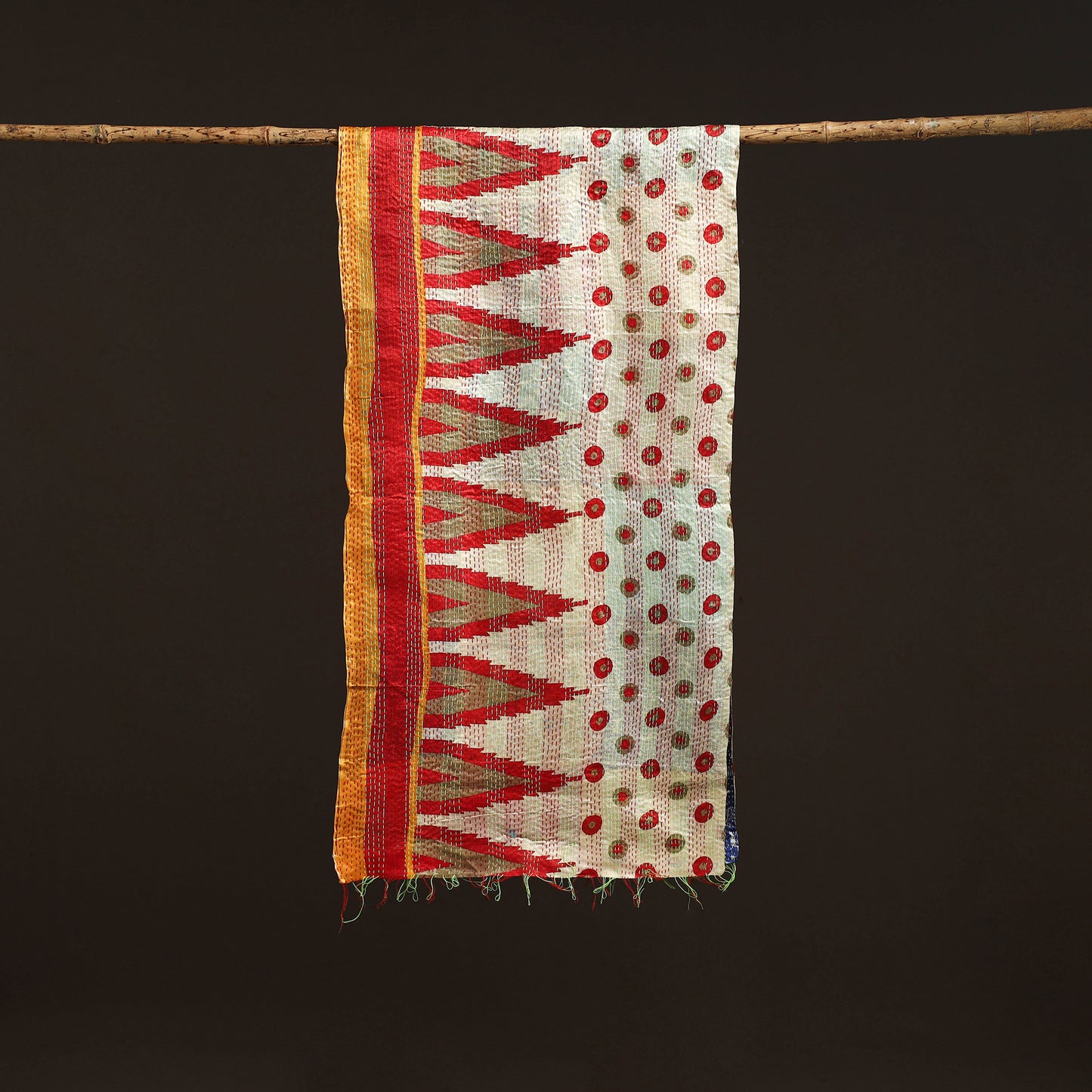 Patchwork Reversible Silk Bengal Hand Kantha Stitch Stole 64