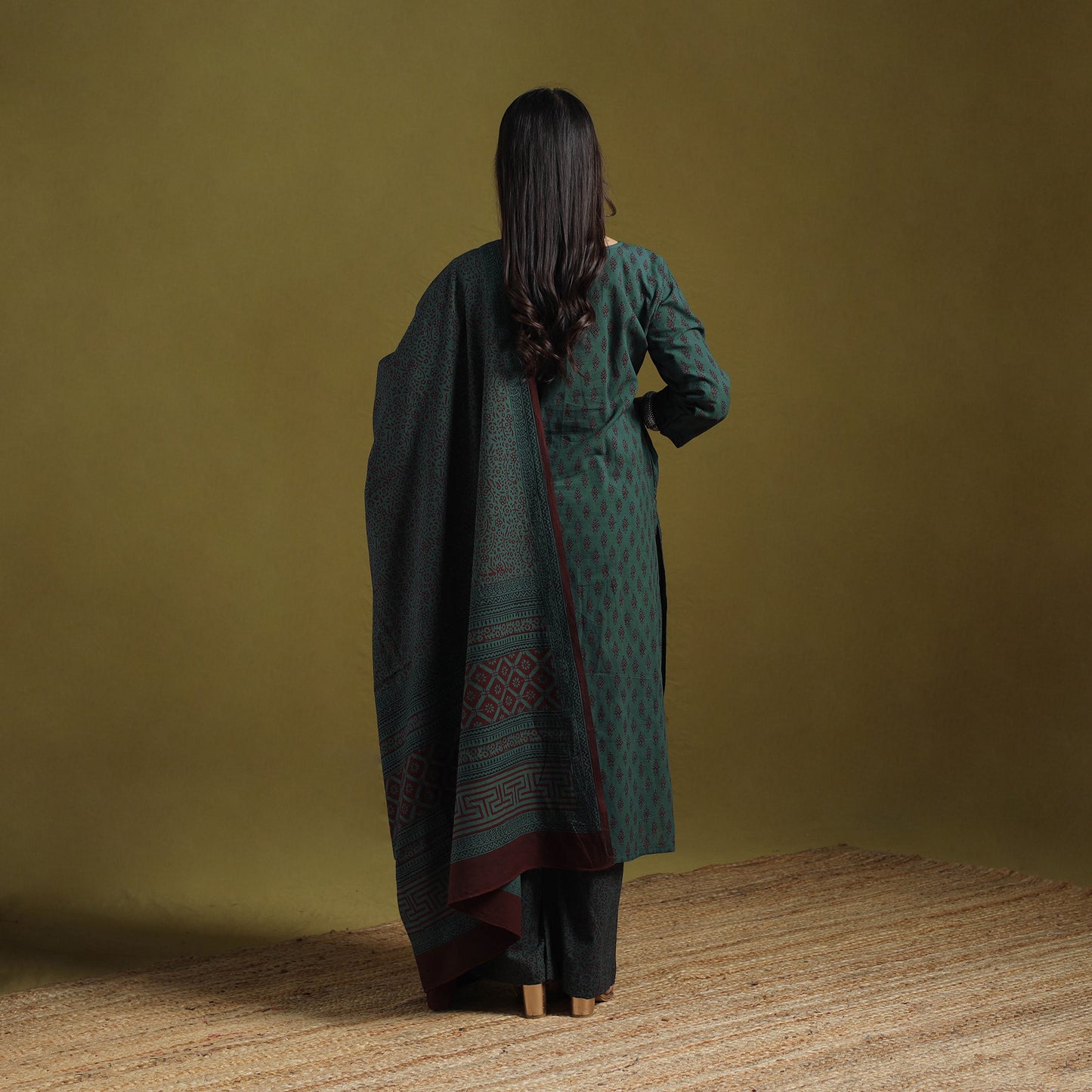 Natural Dyed Hand Block Bagh Print Cotton Suit Set with Dupatta for Women 13