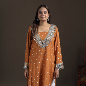 Gota Mirror Work Bandhani Tie-Dye Cotton Straight Long Kurta for Women 11