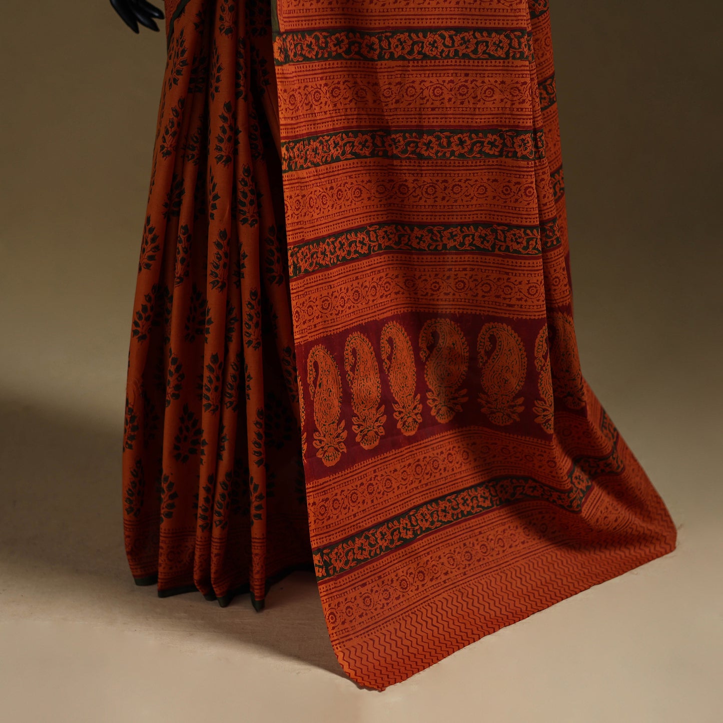 Orange - Gamthi Hand Block Print Pure Mul Cotton Saree with Blouse Piece 25