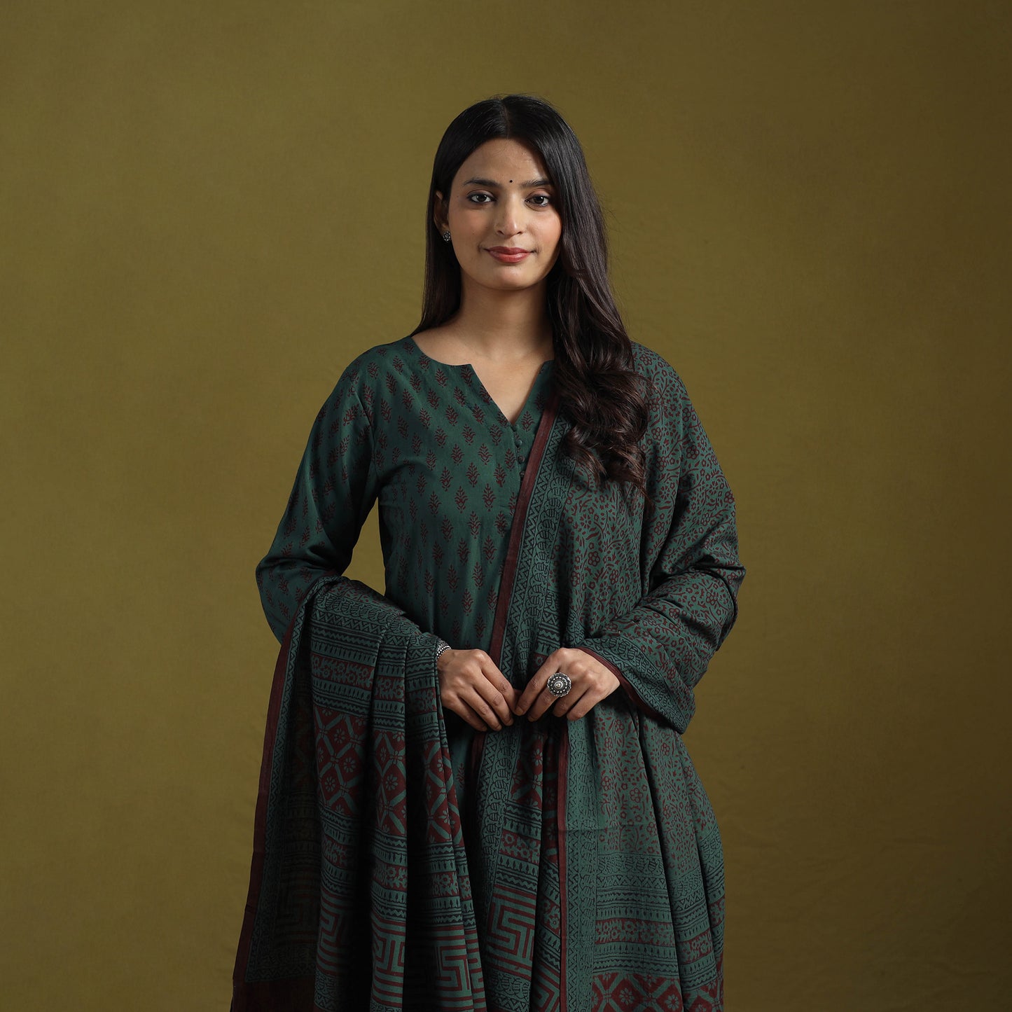 Natural Dyed Hand Block Bagh Print Cotton Suit Set with Dupatta for Women 13