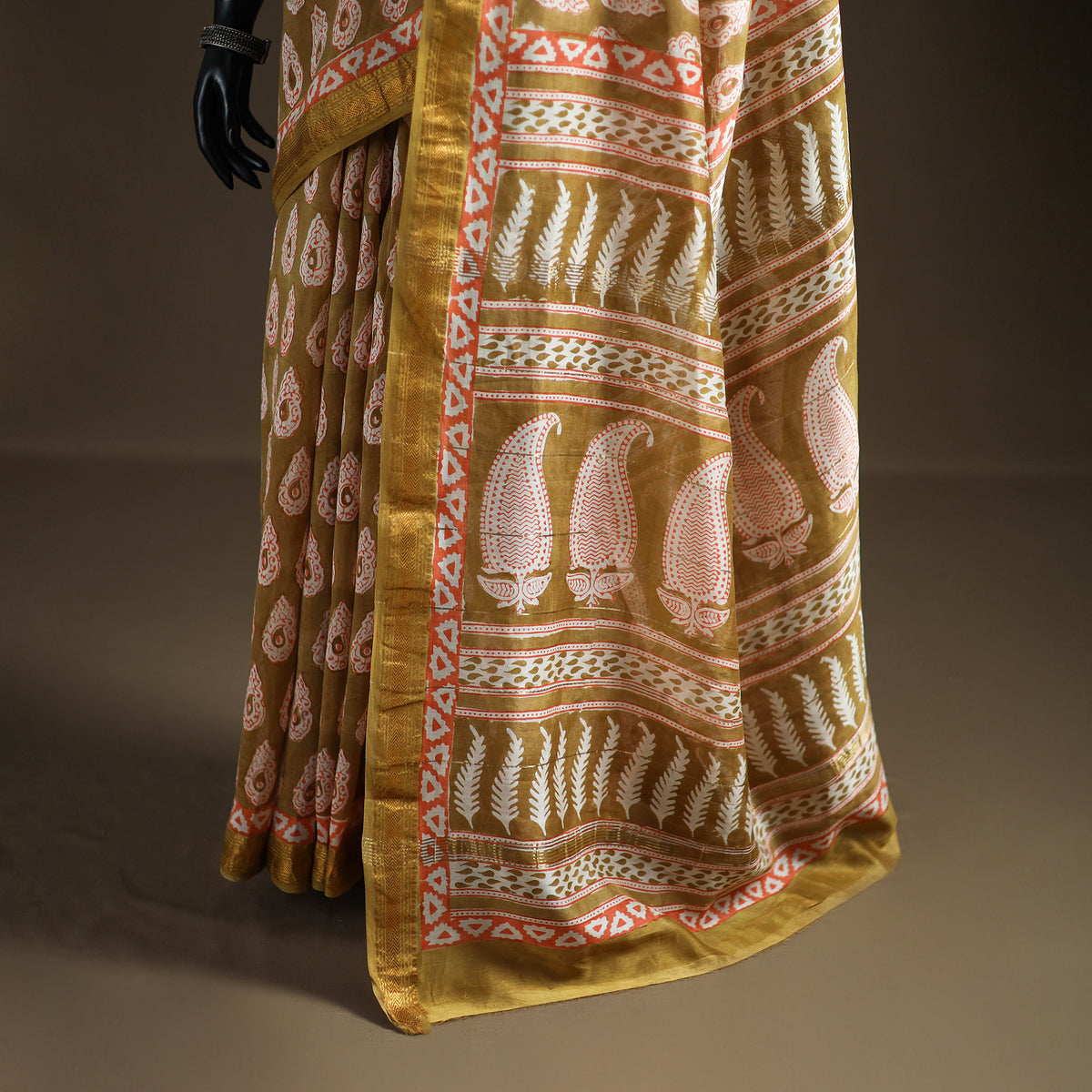 Bagh Hand Block Print Natural Dyed Maheshwari Silk Zari Border Saree 08