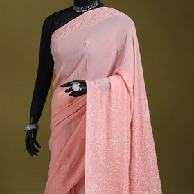 Pink - mukaish hand embroidered georgette heavy beadwork