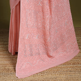 Pink - mukaish hand embroidered georgette heavy beadwork