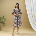 Buy Block Print Cotton Beige Flared Short Ajrakh Dress