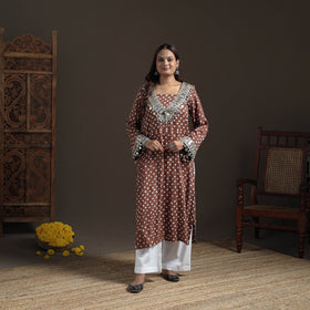 Gota Mirror Work Bandhani Tie-Dye Cotton Straight Long Kurta for Women 08