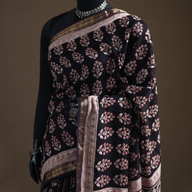 Bagh Hand Block Print Natural Dyed Maheshwari Silk Zari Border Saree 09