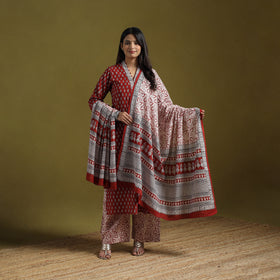 Natural Dyed Hand Block Bagh Print Cotton Suit Set with Dupatta for Women 07