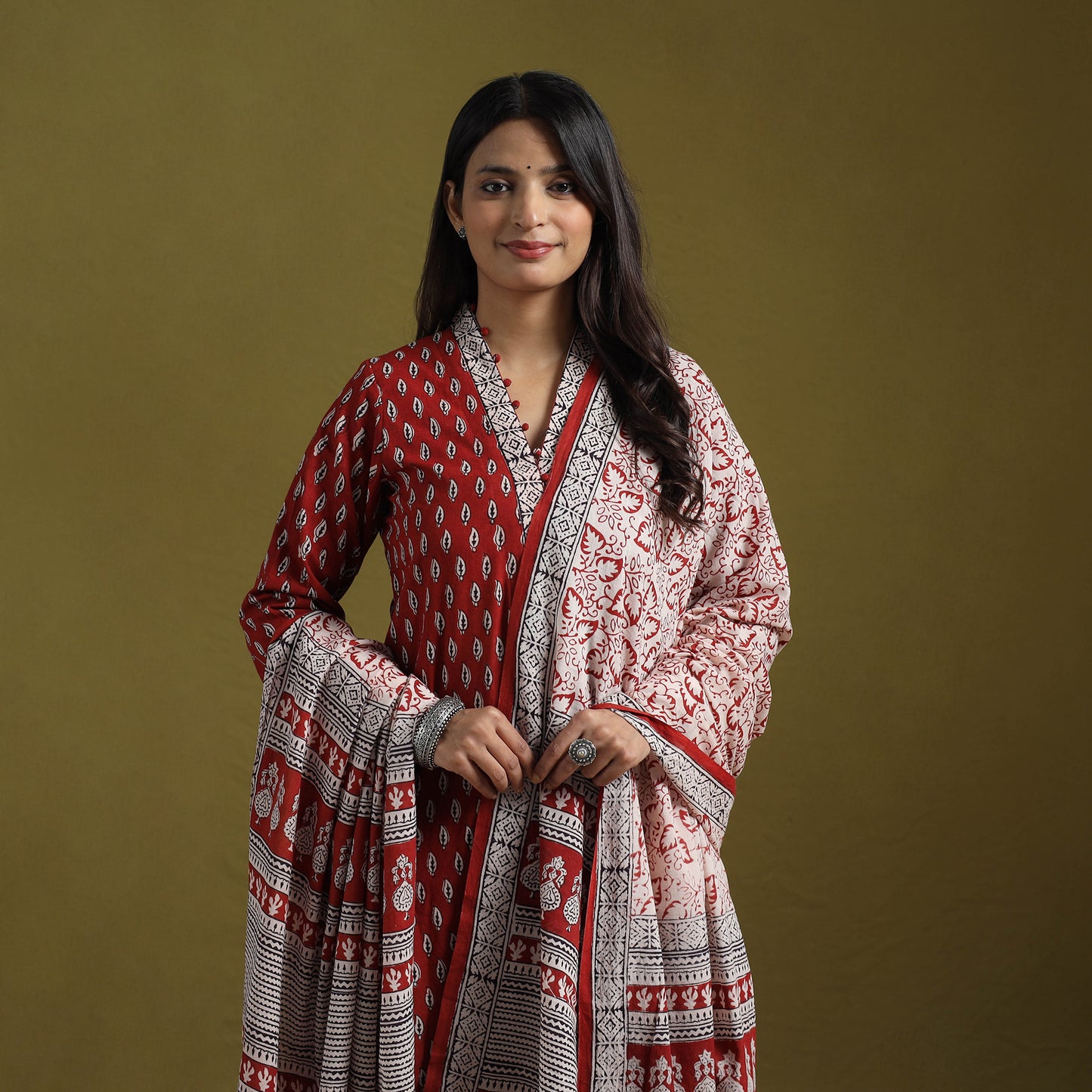 Natural Dyed Hand Block Bagh Print Cotton Suit Set with Dupatta for Women 07