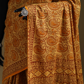 Yellow - Gamthi Hand Block Print Pure Mul Cotton Saree with Blouse Piece 27