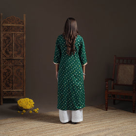 Gota Work Bandhani Tie-Dye Cotton Straight Long Kurta for Women 06