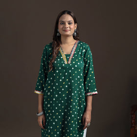 Gota Work Bandhani Tie-Dye Cotton Straight Long Kurta for Women 06