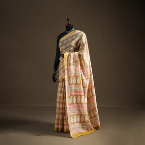 Bagh Hand Block Print Natural Dyed Maheshwari Silk Zari Border Saree 11