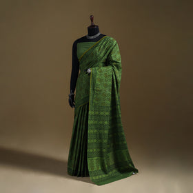 Green - Gamthi Hand Block Print Pure Mul Cotton Saree with Blouse Piece 28