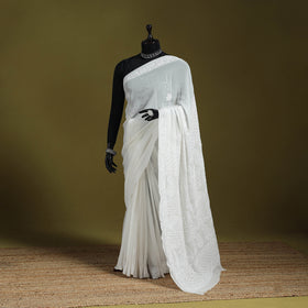 White - mukaish hand embroidered georgette heavy beadwork