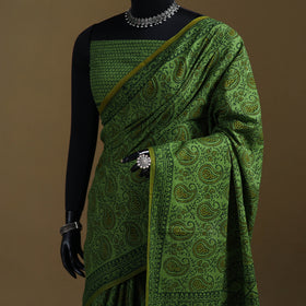 Green - Gamthi Hand Block Print Pure Mul Cotton Saree with Blouse Piece 28