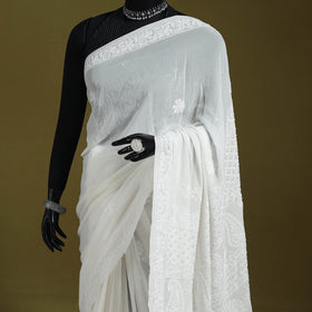 White - mukaish hand embroidered georgette heavy beadwork