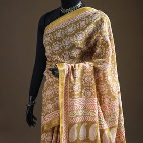 Bagh Hand Block Print Natural Dyed Maheshwari Silk Zari Border Saree 11