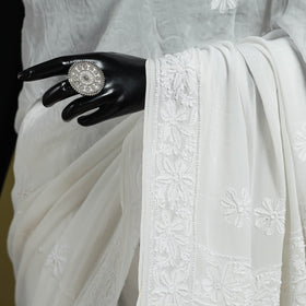 White - mukaish hand embroidered georgette heavy beadwork