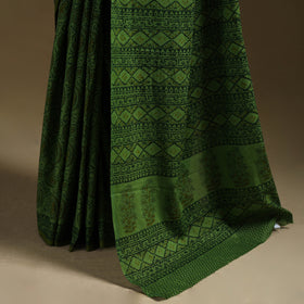 Green - Gamthi Hand Block Print Pure Mul Cotton Saree with Blouse Piece 28