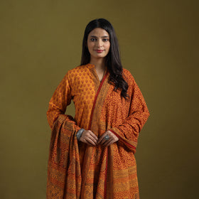 Natural Dyed Hand Block Bagh Print Cotton Suit Set with Dupatta for Women 22