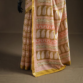Bagh Hand Block Print Natural Dyed Maheshwari Silk Zari Border Saree 11