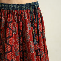 Red - Ajrakh Block Printed 24 Kali Patchwork Cotton Long Skirt 02