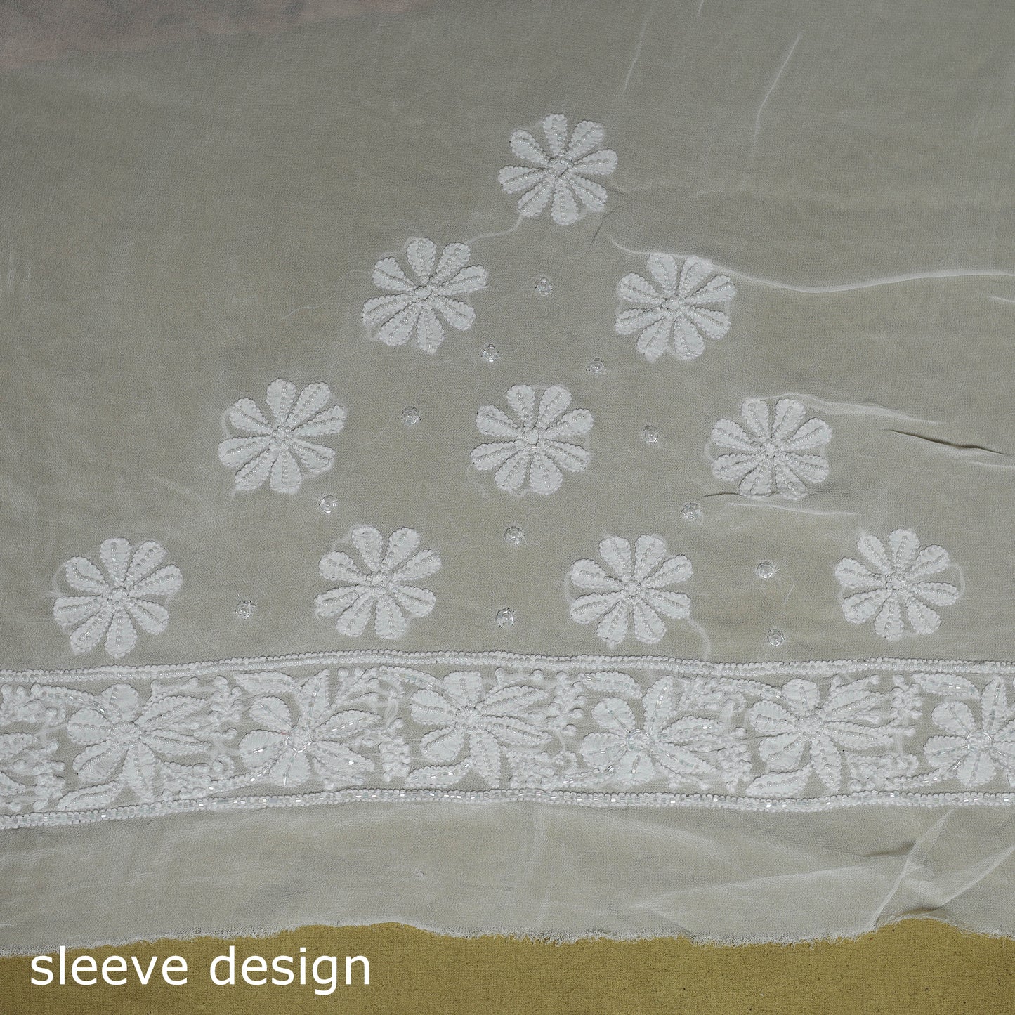 White - mukaish hand embroidered georgette heavy beadwork