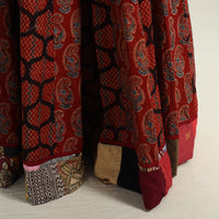 Red - Ajrakh Block Printed 24 Kali Patchwork Cotton Long Skirt 02