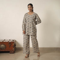 Beige - Block Printed Cotton Kalamkari Co-ord Set 02