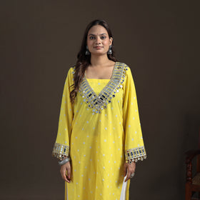 Gota Mirror Work Bandhani Tie-Dye Cotton Straight Long Kurta for Women 10