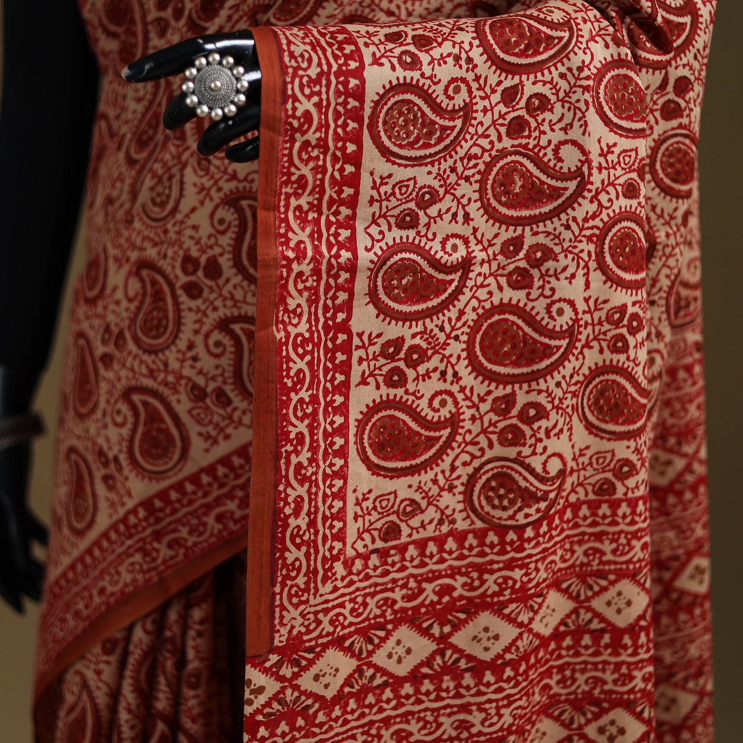 Red - Gamthi Hand Block Print Pure Mul Cotton Saree with Blouse Piece 29