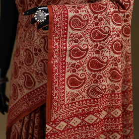 Red - Gamthi Hand Block Print Pure Mul Cotton Saree with Blouse Piece 29