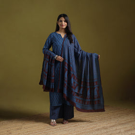 Natural Dyed Hand Block Bagh Print Cotton Suit Set with Dupatta for Women 14